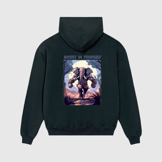 Oversized Black Hoodie with Elephant Print