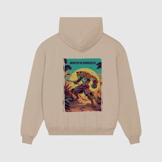 Oversized Beige Hoodie with Leopard Print