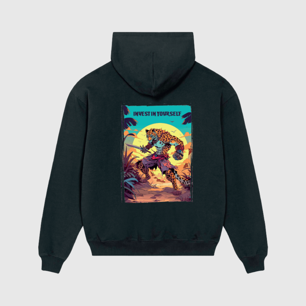 Oversized Black Hoodie with Leopard Print