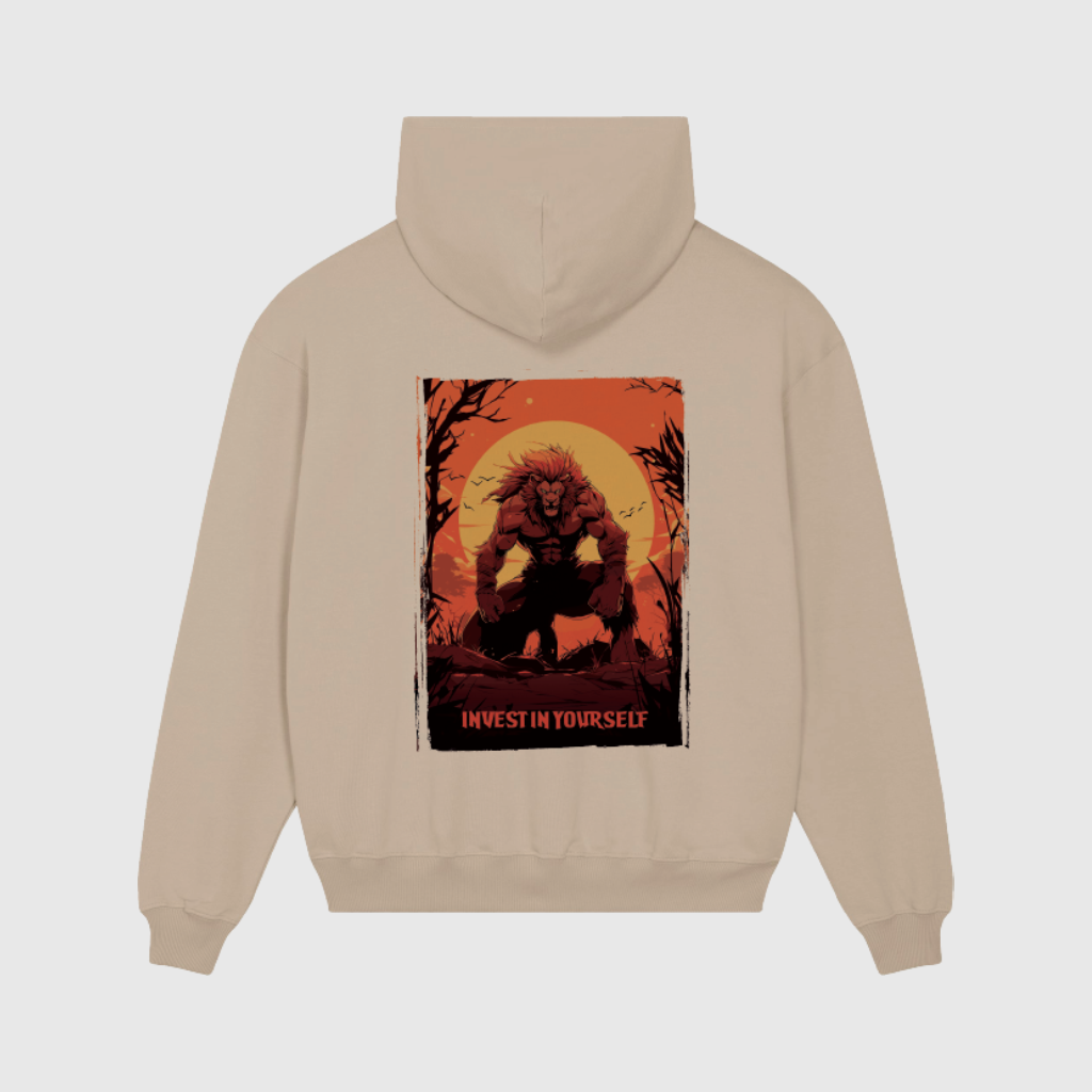 Oversized Beige Hoodie with Lion Print