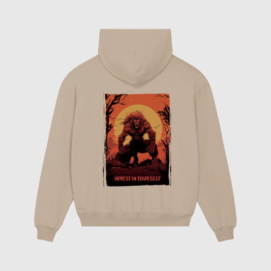 Oversized Beige Hoodie with Lion Print