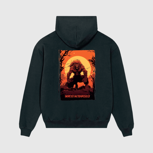 Oversized Black Hoodie with Lion Print – Alpha Rhino