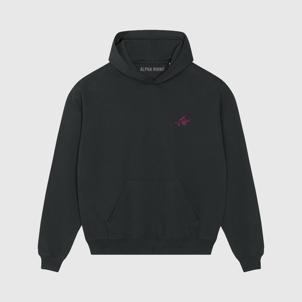 Oversized Black Hoodie with Rhino Print