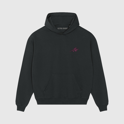 Oversized Black Hoodie with Rhino Print