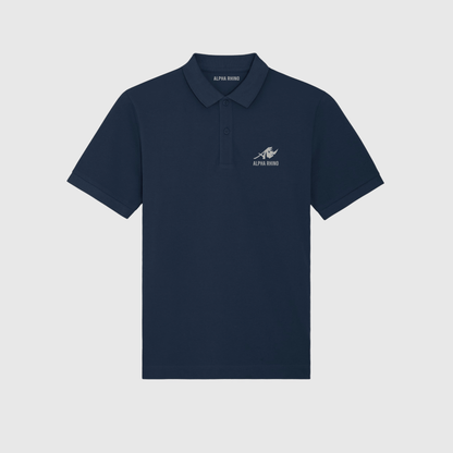 Marineblauwe polo met kenmerkende borduursels