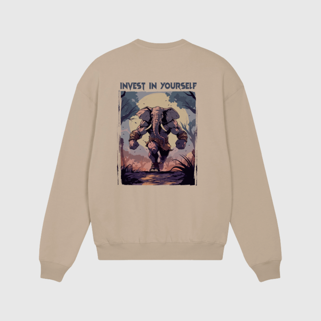 Oversized Beige Sweater with Elephant Print