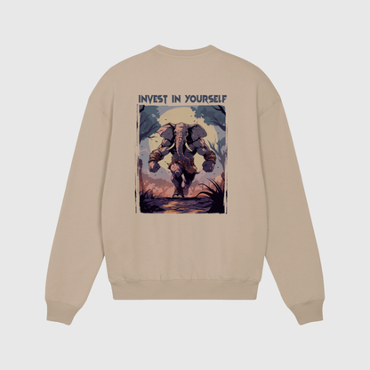Oversized beige trui met olifantenprint