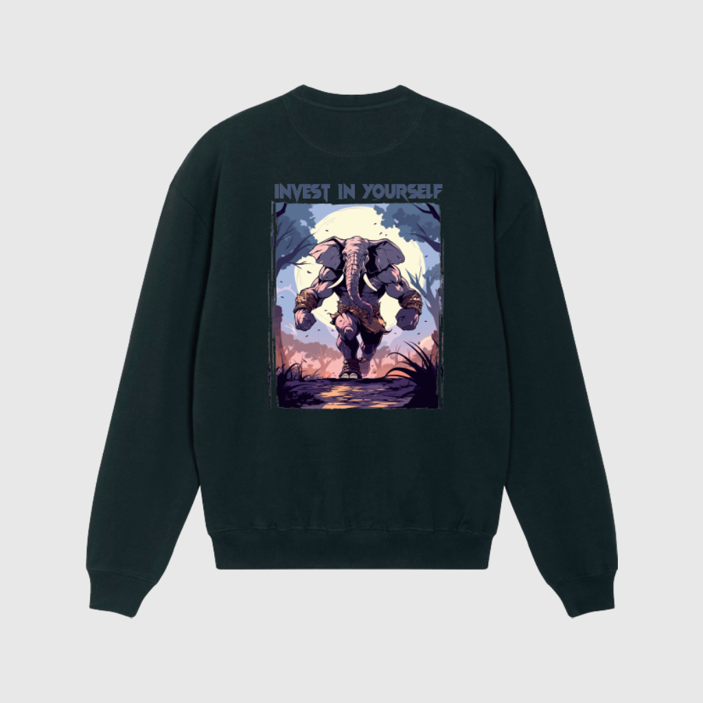 Oversized Black Sweater with Elephant Print