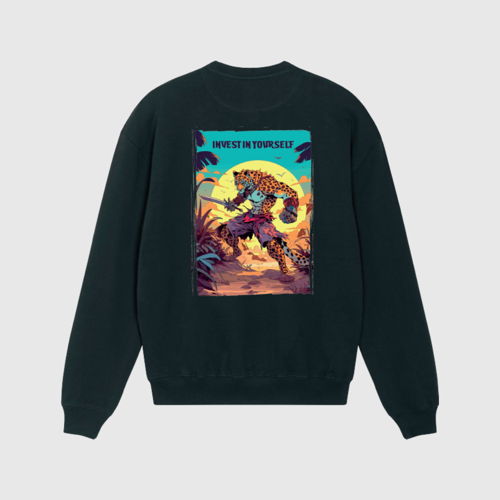 Oversized Black Sweater with Leopard Print