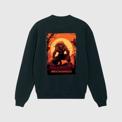 Oversized zwarte trui met leeuwenprint