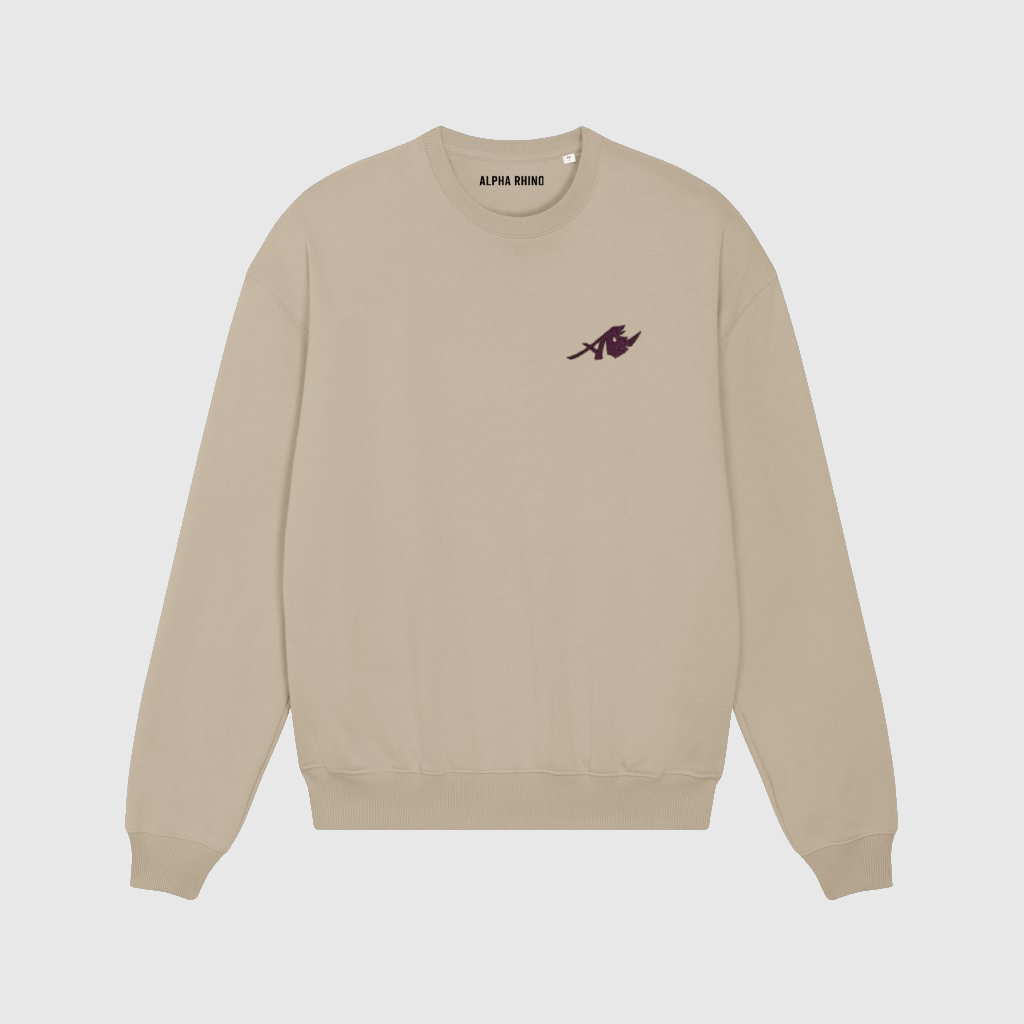 Oversized Beige Sweater with Rhino Print