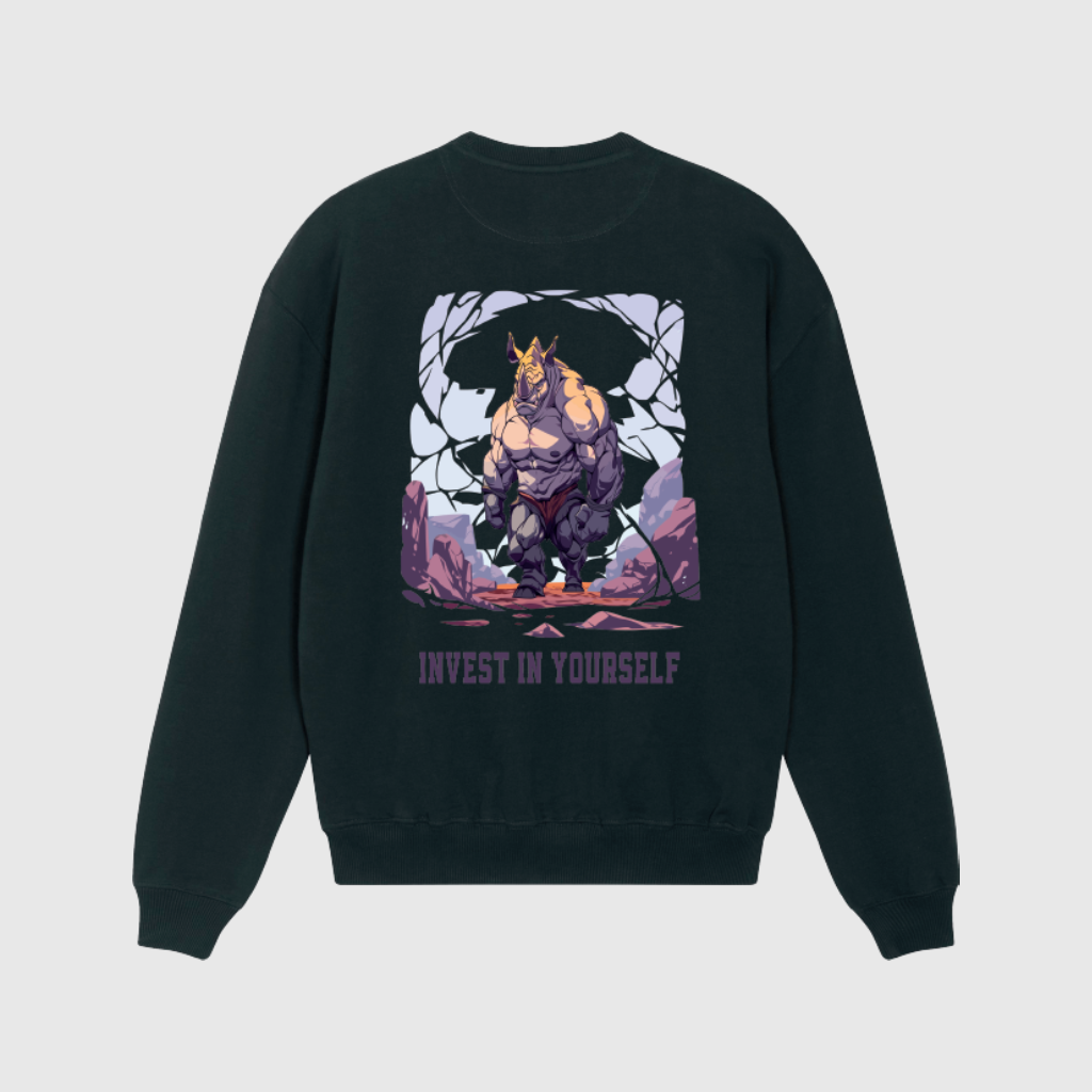 Oversized Black Sweater with Rhino Print