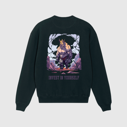 Oversized zwarte trui met neushoornprint
