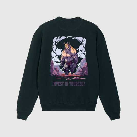 Oversized Black Sweater with Rhino Print