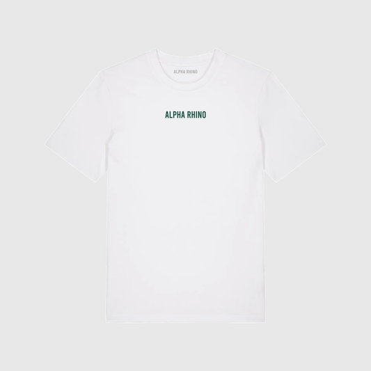 White T-Shirt – Center Embroidered Signature